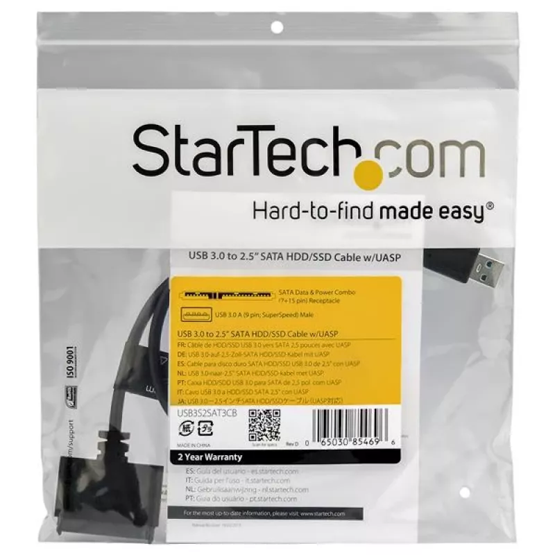 StarTech.com Kabel SATA na USB z UASP, Czarny, 6 Gbit/s, CE, FCC, 0 - 60 °C, -10 - 70 °C, 49 mm