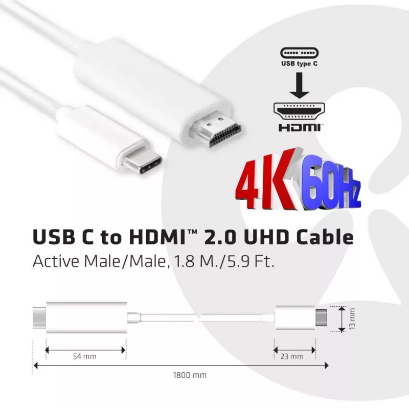 CLUB3D USB C na HDMI™ 2.0 UHD Kabel Aktywny 1,8 m/5,9 st.