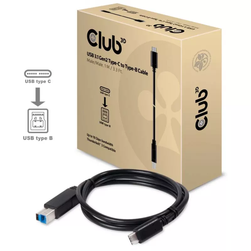 Kabel CLUB3D USB 3.1 Gen2 Type-C do Type-B męski/męski, 1 M./ 3.3 Ft.