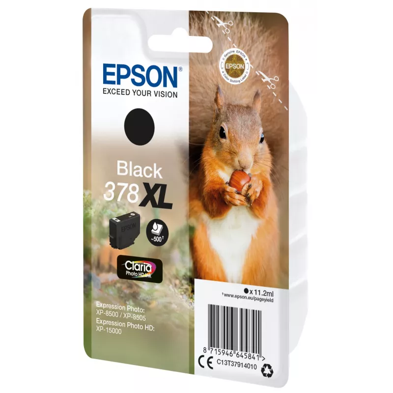 Epson Squirrel Singlepack Czarny 378XL Claria Photo HD Tusz, Wysoka wydajność (XL), Czarny, Tusz pigmentowy, 11,2 ml, 1 szt., 500 stron