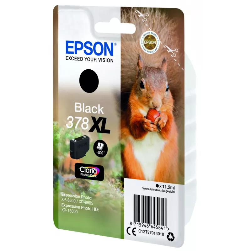 Epson Squirrel Singlepack Czarny 378XL Claria Photo HD Tusz, Wysoka wydajność (XL), Czarny, Tusz pigmentowy, 11,2 ml, 1 szt., 500 stron