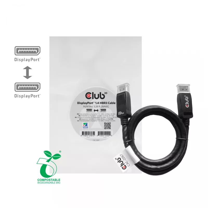 Kabel CLUB3D DisplayPort 1.4 HBR3 1m/3.28ft Męski/Męski 8K60Hz