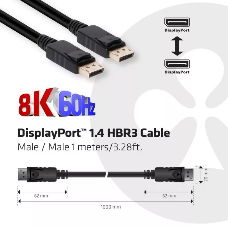 Kabel CLUB3D DisplayPort 1.4 HBR3 1m/3.28ft Męski/Męski 8K60Hz