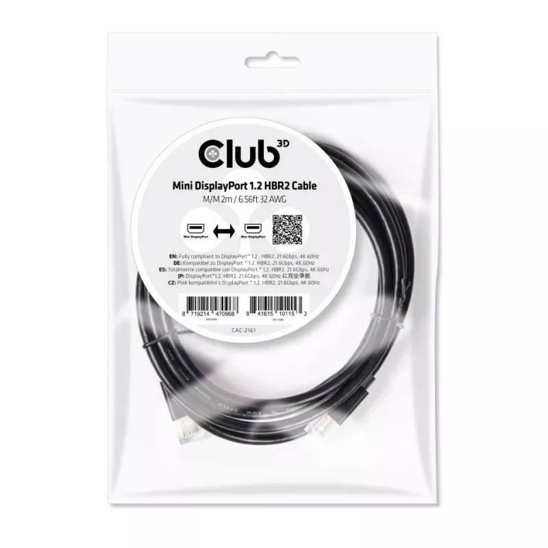 CLUB3D Mini DisplayPort 1.2 HBR2 Kabel M/M 2m/6.56ft 4K60Hz