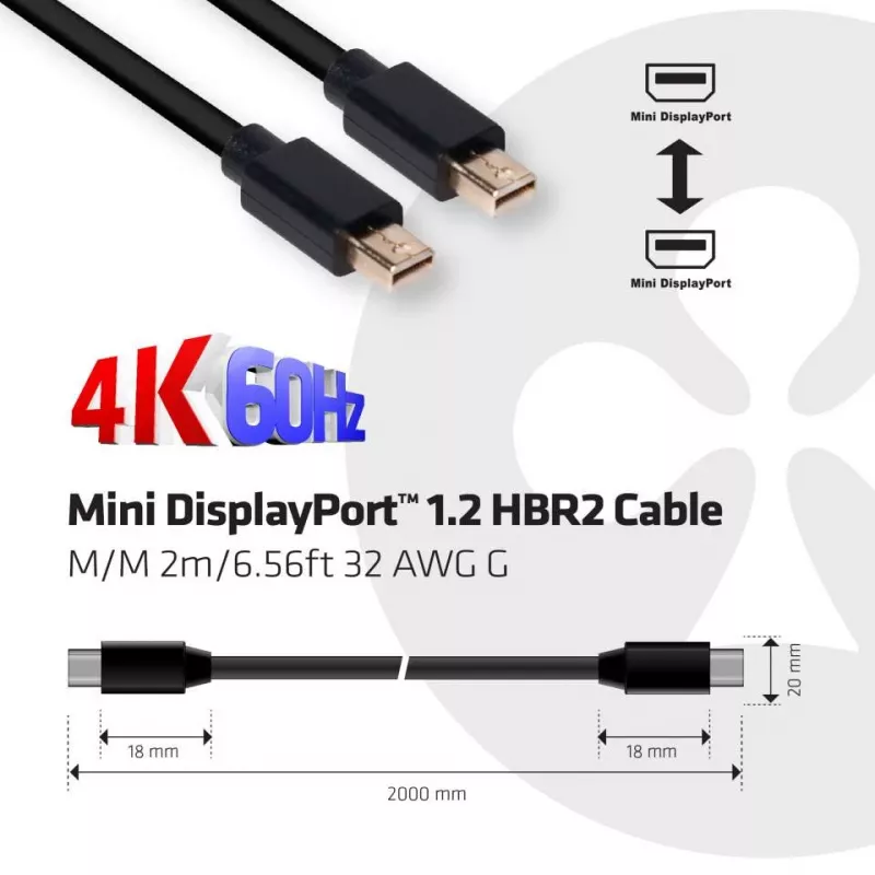 CLUB3D Mini DisplayPort 1.2 HBR2 Kabel M/M 2m/6.56ft 4K60Hz