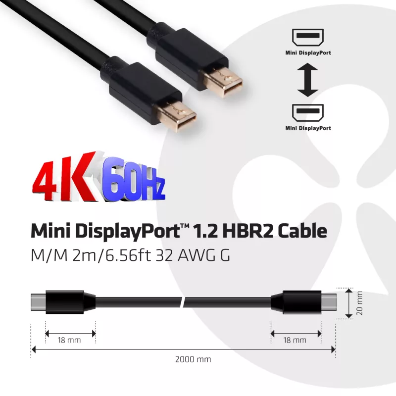 CLUB3D Mini DisplayPort 1.2 HBR2 Kabel M/M 2m/6.56ft 4K60Hz