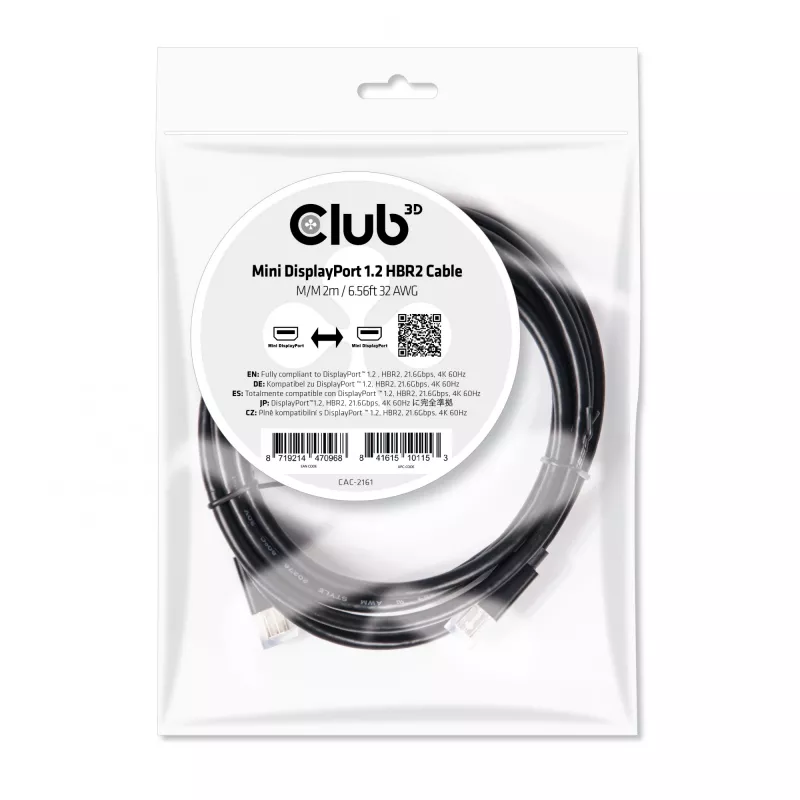 CLUB3D Mini DisplayPort 1.2 HBR2 Kabel M/M 2m/6.56ft 4K60Hz