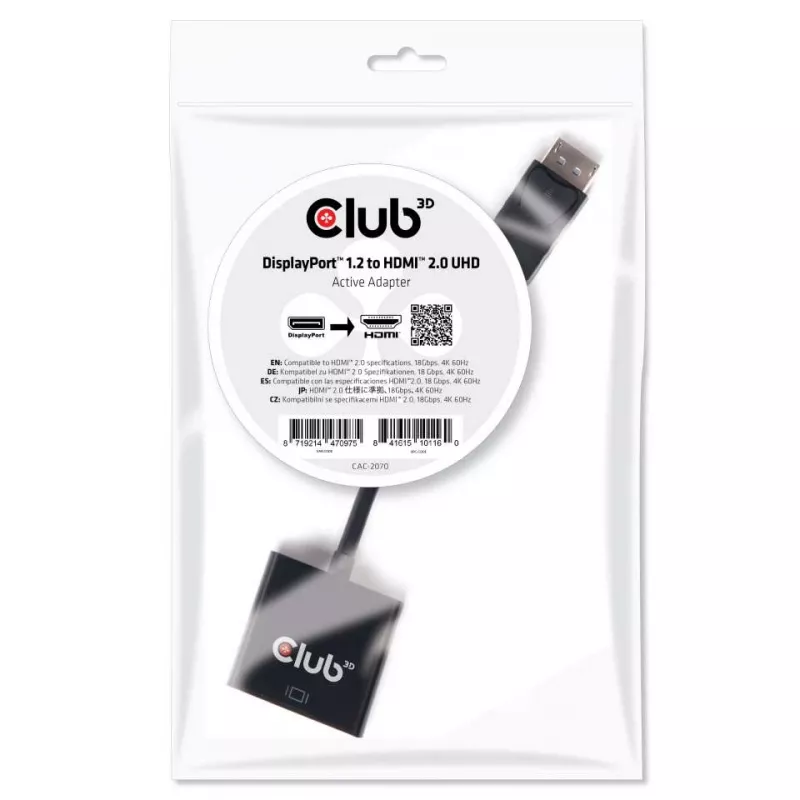 Aktywny adapter DisplayPort 1.2 na HDMI 2.0 CLUB3D CAC-2070
