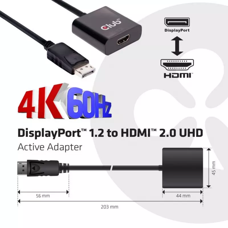 Aktywny adapter DisplayPort 1.2 na HDMI 2.0 CLUB3D CAC-2070