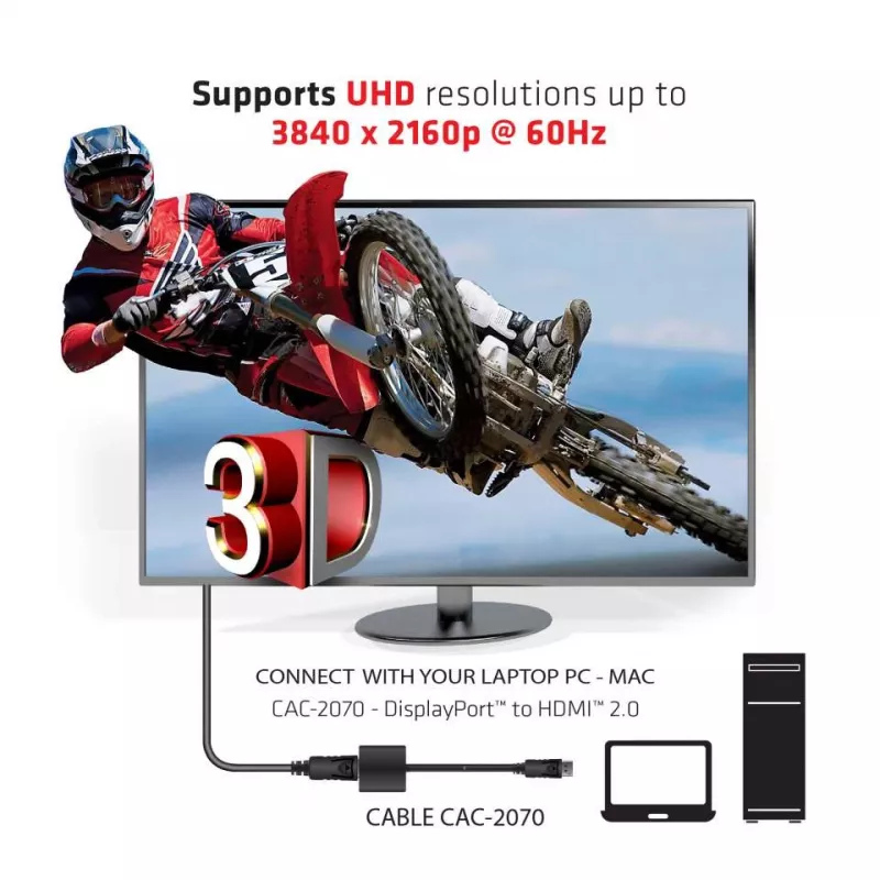 Aktywny adapter DisplayPort 1.2 na HDMI 2.0 CLUB3D CAC-2070