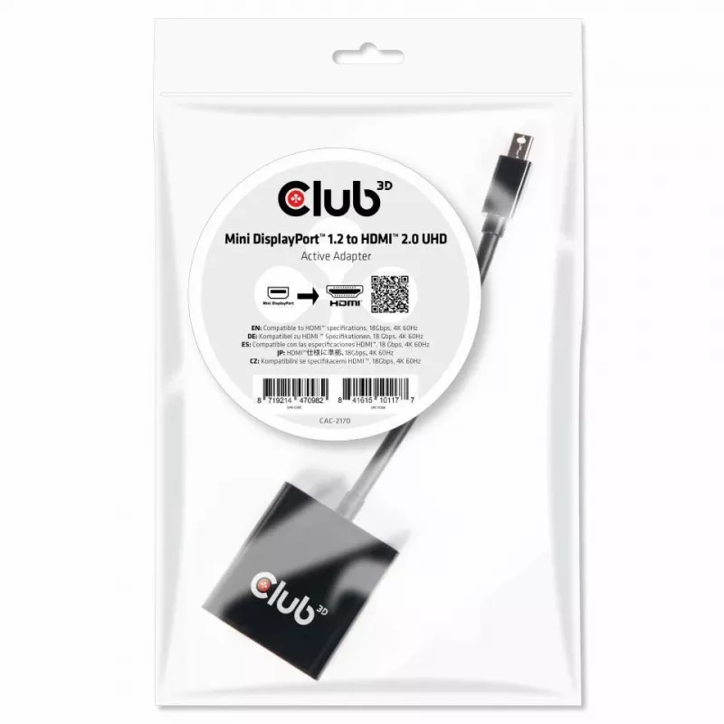 Aktywny adapter Club 3D Mini DisplayPort 1.2 na HDMI 2.0 UHD