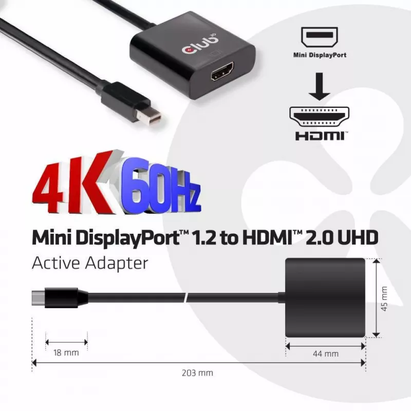 Aktywny adapter Club 3D Mini DisplayPort 1.2 na HDMI 2.0 UHD