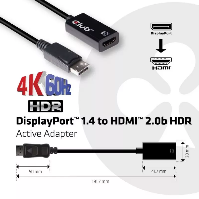 Aktywny adapter DisplayPort 1.4 na HDMI 2.0b CLUB3D CAC-1080
