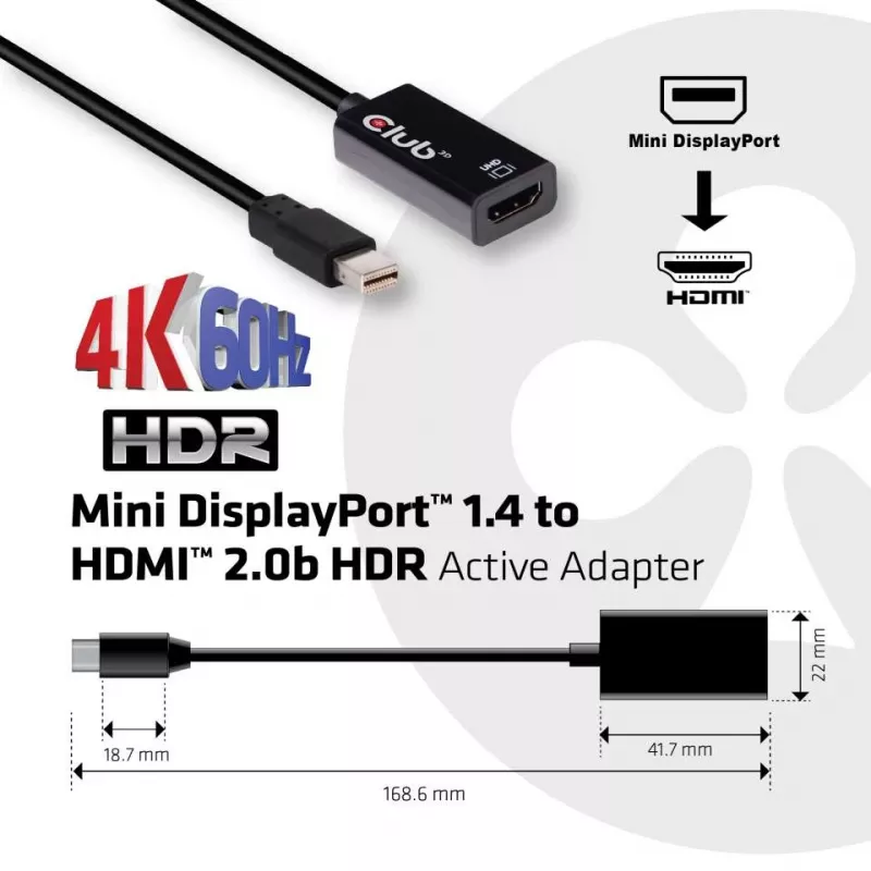 CLUB3D Mini DisplayPort 1.4 na HDMI 2.0b HDR Adapter aktywny