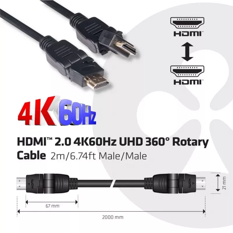 CLUB3D HDMI 2.0 4K60Hz UHD 360° obrotowy kabel 2m/6.74ft