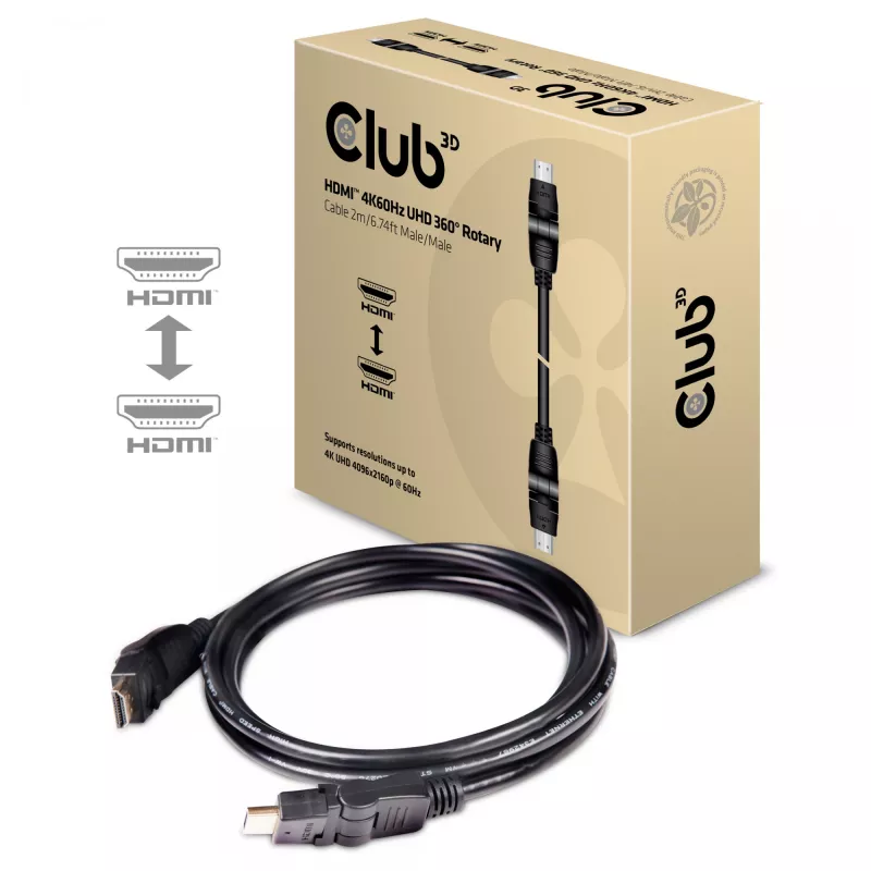 CLUB3D HDMI 2.0 4K60Hz UHD 360° obrotowy kabel 2m/6.74ft