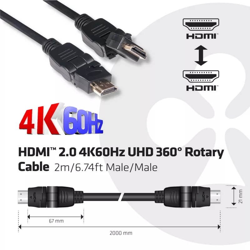 CLUB3D HDMI 2.0 4K60Hz UHD 360° obrotowy kabel 2m/6.74ft