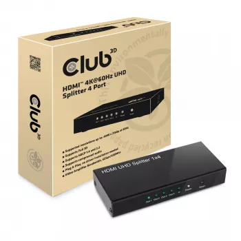 CLUB3D Rozdzielacz HDMI™ 4K@60Hz UHD z zasilaczem sieciowym, 4 porty