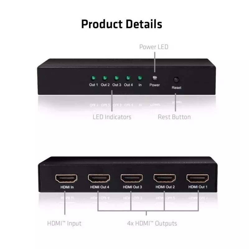 CLUB3D Rozdzielacz HDMI™ 4K@60Hz UHD z zasilaczem sieciowym, 4 porty