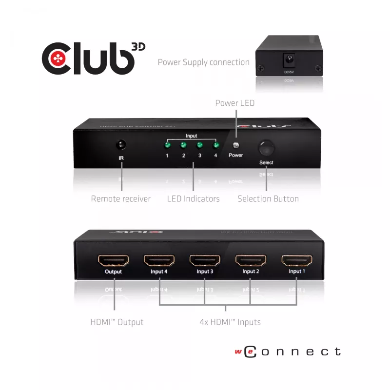 CLUB3D HDMI™ 2.0 UHD 4K60Hz SwitchBox 4 porty z pilotem IR