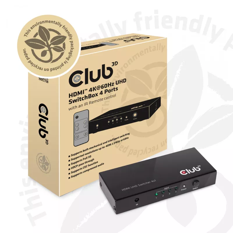 CLUB3D HDMI™ 2.0 UHD 4K60Hz SwitchBox 4 porty z pilotem IR