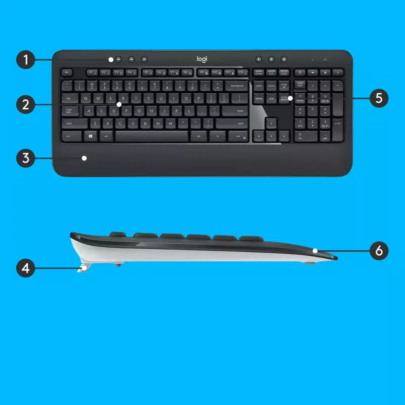 Bezprzewodowy zestaw klawiatury i myszy Logitech MK540 Advanced — pełnowymiarowa klawiatura QWERTY, odbiornik USB, układ US, ergonomiczna mysz, czarno-biały