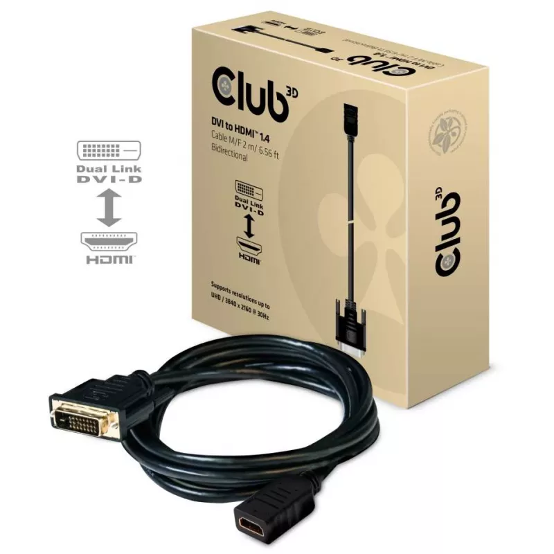 CLUB3D Kabel DVI na HDMI 1.4 M/F 2m/6.56ft Dwukierunkowy