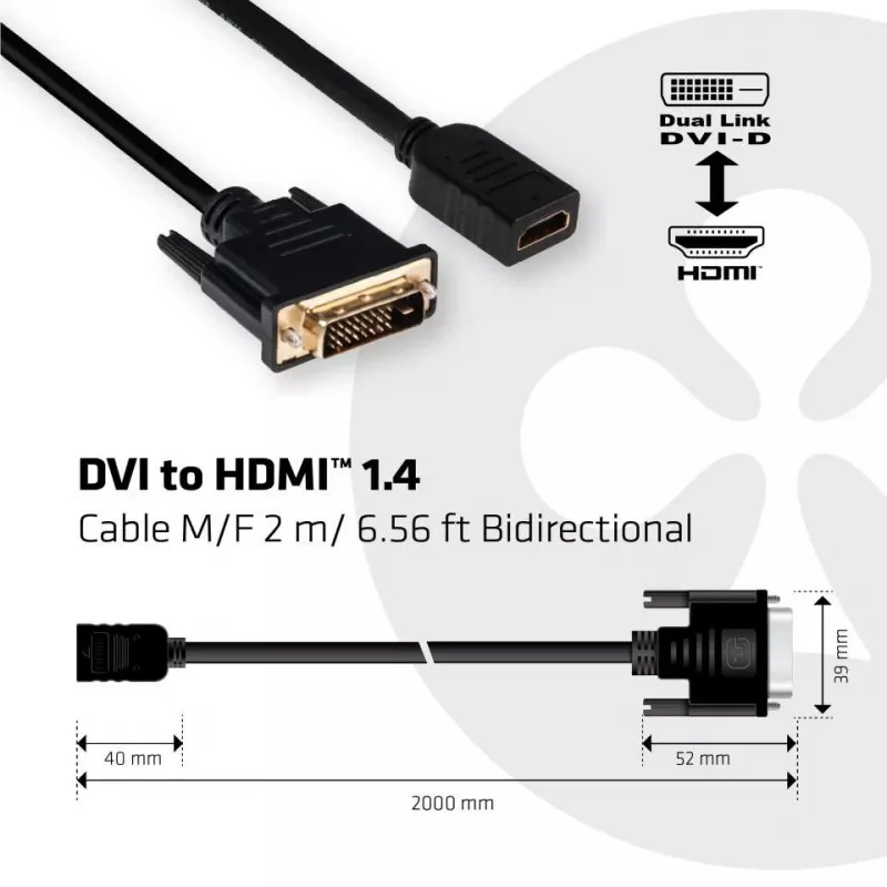 CLUB3D Kabel DVI na HDMI 1.4 M/F 2m/6.56ft Dwukierunkowy