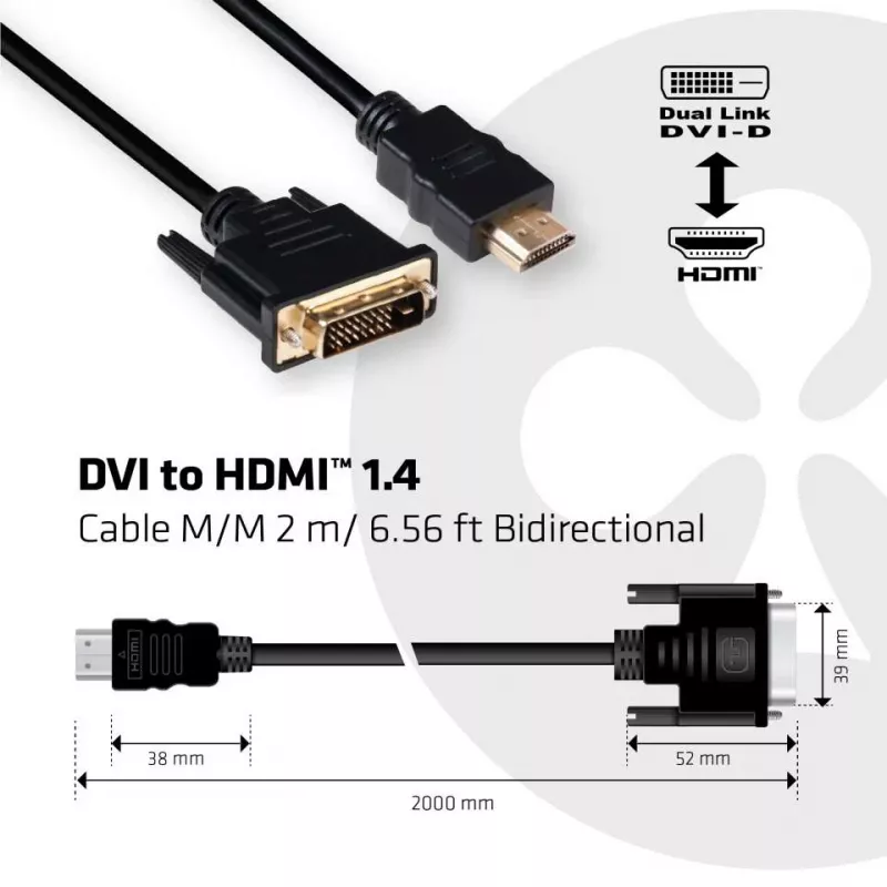Przewód CLUB3D DVI-HDMI 1.4 M/M 2m/6,56ft Dwukierunkowy