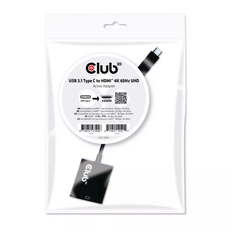 Adapter aktywny USB 3.1 Type C na HDMI 2.0 UHD 4K 60Hz CLUB3D CAC-2504