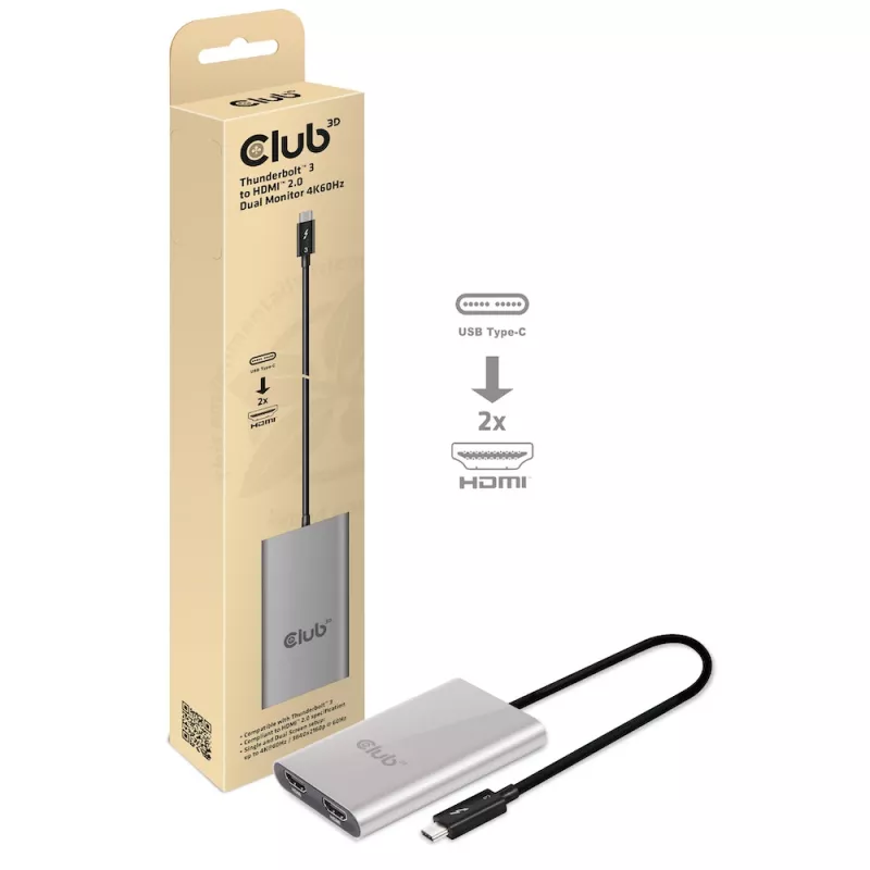 Adapter CLUB3D Thunderbolt 3 do Dual HDMI 2.0