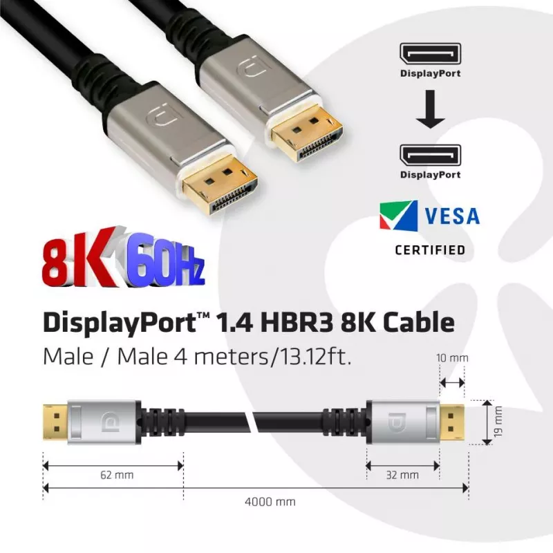 Kabel CLUB3D DisplayPort 1.4 HBR3 8K M/M 4 m / 13,12 stóp