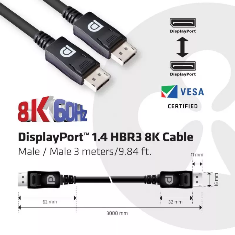CLUB3D DisplayPort 1.4 HBR3 8K 28AWG Kabel M/M 3m /9.84ft