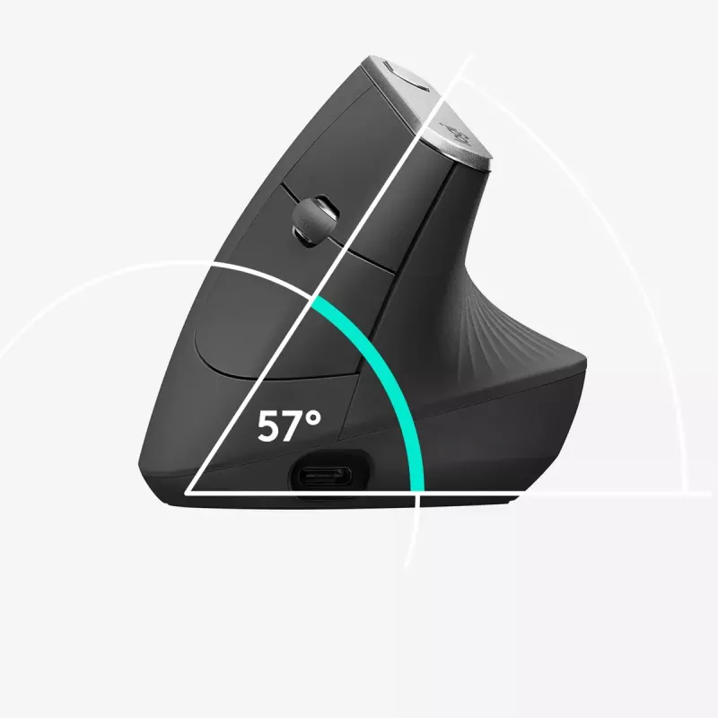 Ergonomiczna mysz bezprzewodowa Logitech MX Vertical, MX Vertical, 4000 DPI, RF Wireless + Bluetooth, praworęczna, grafit, do biura