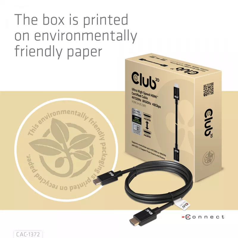 CLUB3D Ultra High Speed HDMI 4K120Hz, 8K60Hz Certified kabel 48Gbps M/M 2 m / 6.56 ft