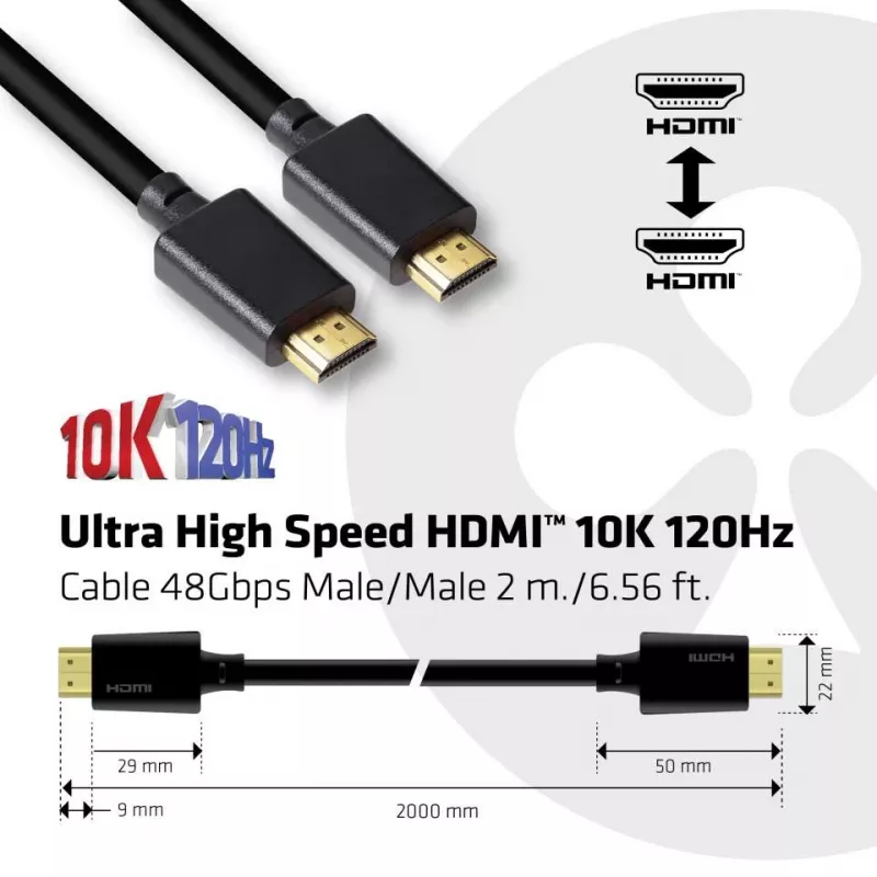 CLUB3D Ultra High Speed HDMI 4K120Hz, 8K60Hz Certified kabel 48Gbps M/M 2 m / 6.56 ft