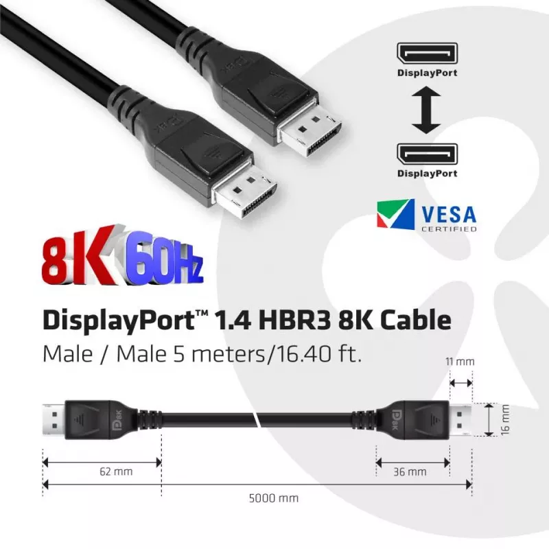 Kabel CLUB3D DisplayPort 1.4 HBR3 8K M/M 5m /16,40ft