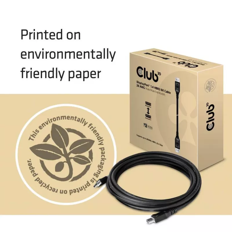Kabel CLUB3D DisplayPort 1.4 HBR3 8K M/M 5m /16,40ft
