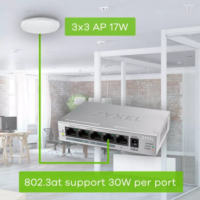 Zyxel GS1005HP Niezarządzany Gigabit Ethernet (10/100/1000) Power over Ethernet (PoE) Srebrny