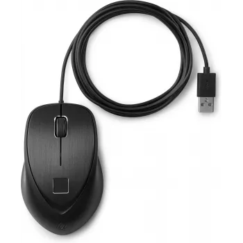 HP USB Mouse z czytnikiem linii papilarnych, oburęczna, USB Type-A, czarna