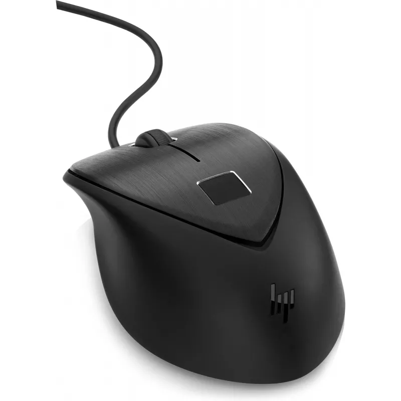 HP USB Mouse z czytnikiem linii papilarnych, oburęczna, USB Type-A, czarna
