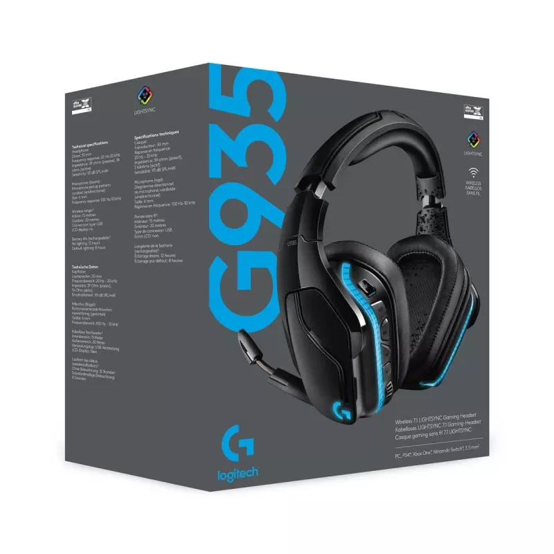 LOGITECH G935 Bezprzewodowy zestaw słuchawkowy do gier 7.1 Surround Sound Lightsync – 2,4 GHz