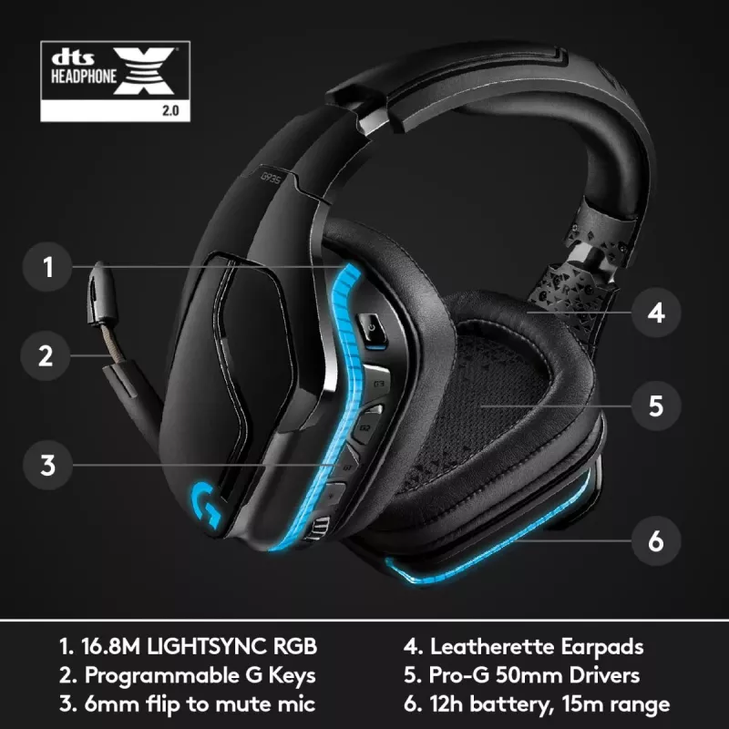 LOGITECH G935 Bezprzewodowy zestaw słuchawkowy do gier 7.1 Surround Sound Lightsync – 2,4 GHz