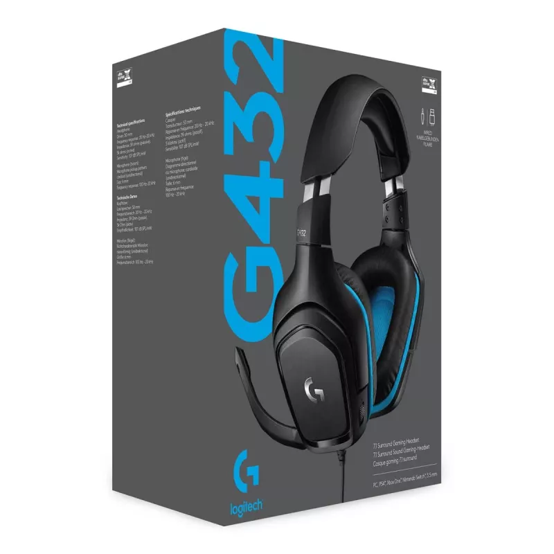 LOGITECH G432 - USB / 3.5mm - Game-headset - 7.1 Surround - niebieski