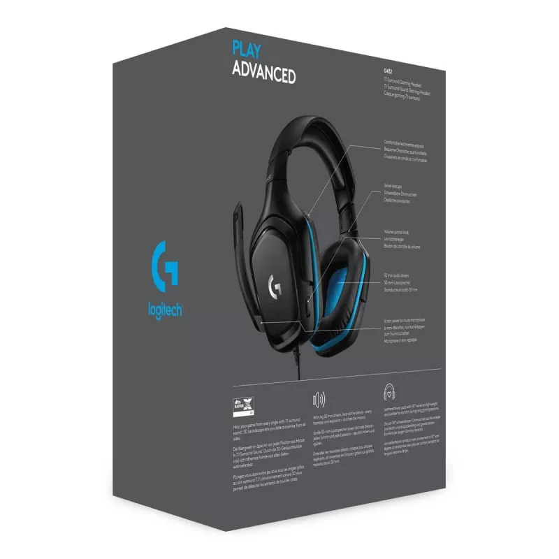 LOGITECH G432 - USB / 3.5mm - Game-headset - 7.1 Surround - niebieski