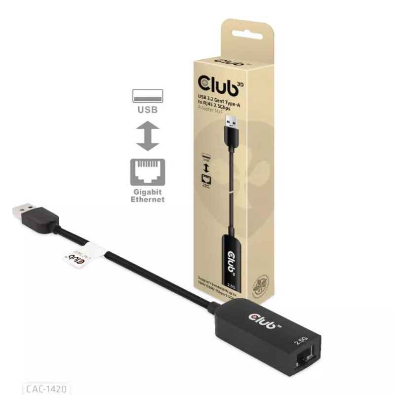 CLUB3D USB 3.2 Gen1 Typ A do RJ45 2.5Gbps adapter