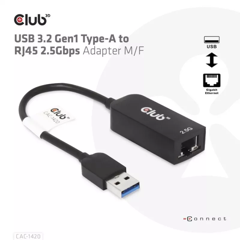 CLUB3D USB 3.2 Gen1 Typ A do RJ45 2.5Gbps adapter