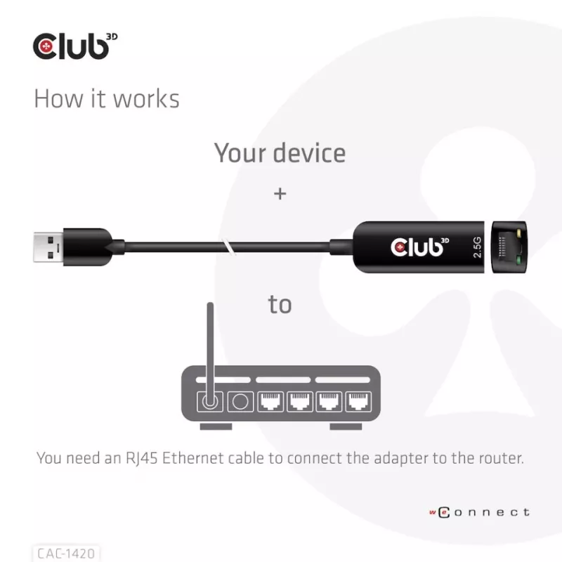 CLUB3D USB 3.2 Gen1 Typ A do RJ45 2.5Gbps adapter