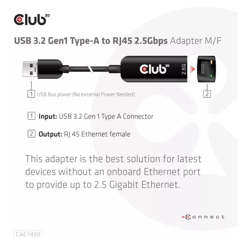 CLUB3D USB 3.2 Gen1 Typ A do RJ45 2.5Gbps adapter