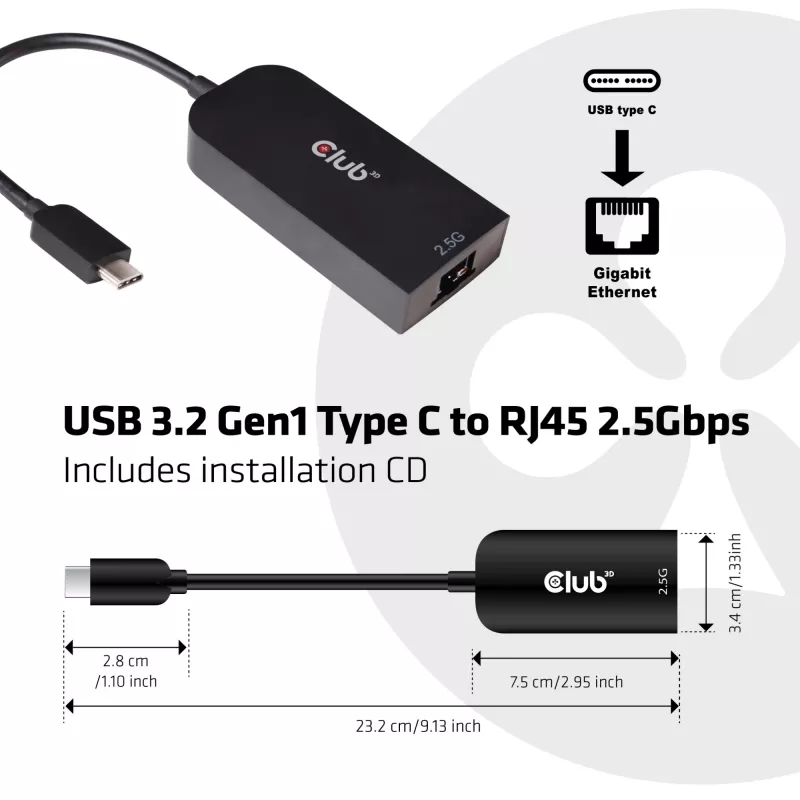 Adapter CLUB3D USB 3.2 Gen1 Type C na RJ45 2.5Gbps